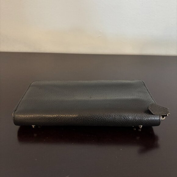 Coach Black Leather Willow Floral Applique Zip Around Accordion Wallet - Picture 7 of 9